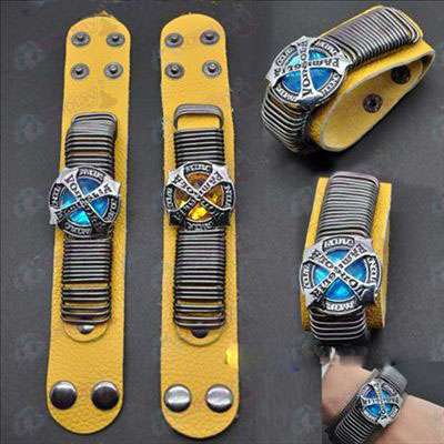 Accessoires Reborn! punk, bracelet en cuir jaune or - drapeau bleu deux couleurs (a)