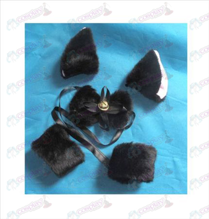 BB dossier d'oreilles de chat + cravate + bracelet élastique (Black)