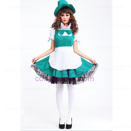White Apron and Green Skirt Anime Lolita Maid Déguisements