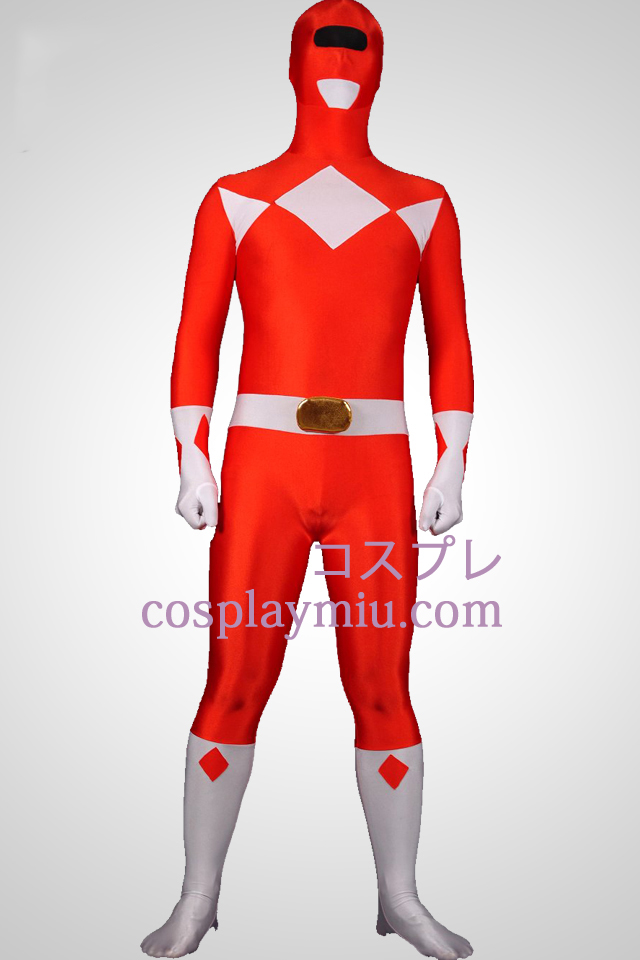 Puissant costume rouge Ranger Lycra Spandex unisexe Zentai