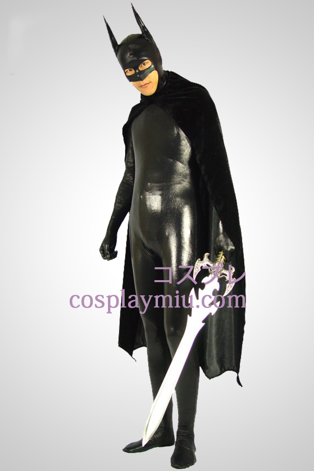 Noir Batman métallique brillant Zentai Suit Superhero