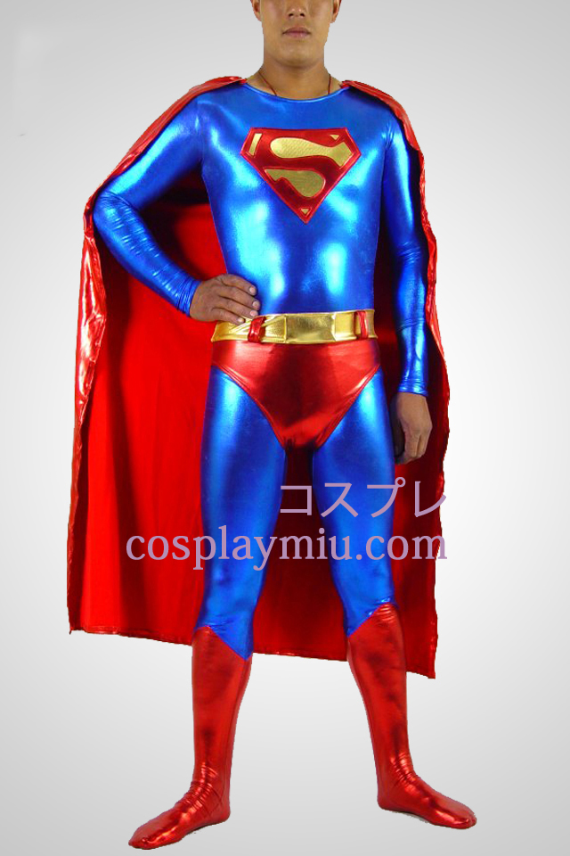Bleu et rouge de Superman métallique brillant Superhero Combinaison
