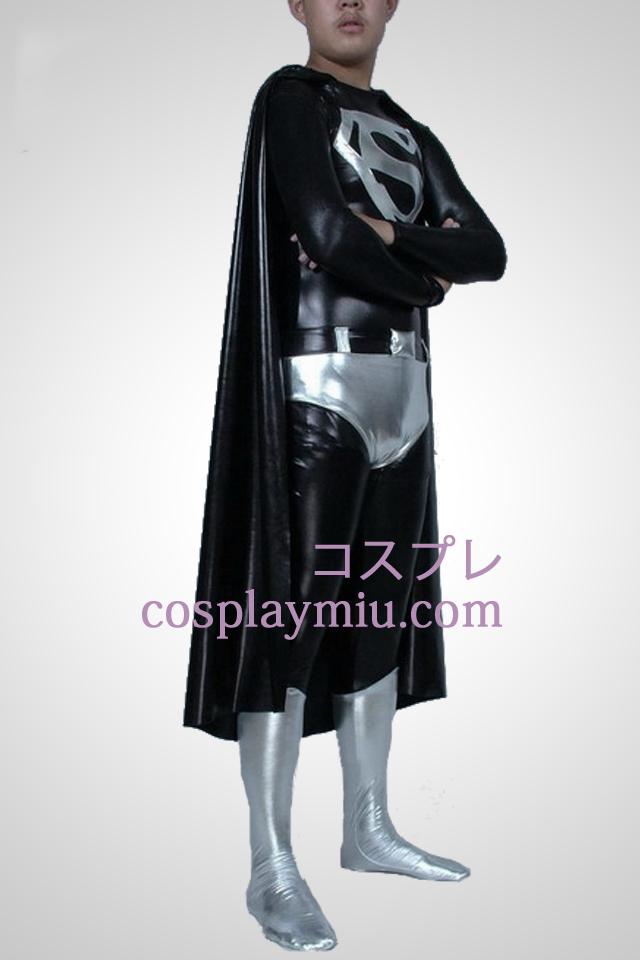 En noir et blanc brillant métallisé Superman Superhero Zentai