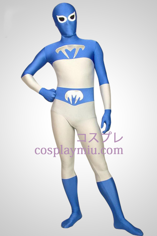 Blanc et bleu Lycra Full Body Superhero Zentai Suit