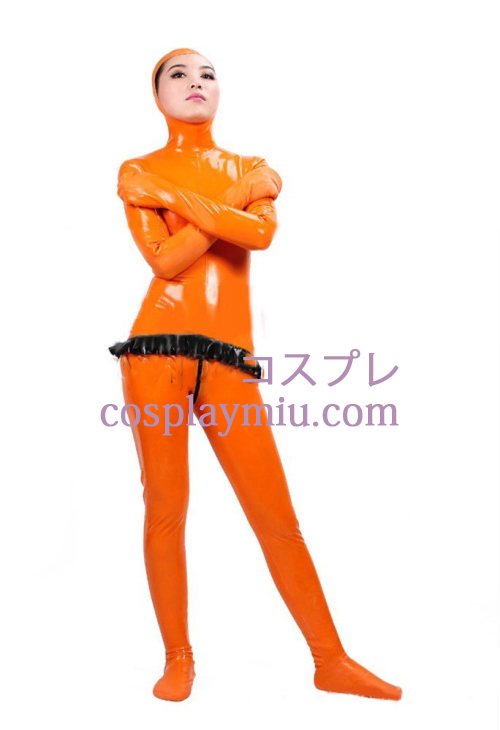 Orange Full Body couvert Latex Catsuit avec Open Face