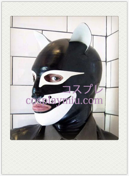 Noir et blanc canin SM Latex Masque avec des yeux ouverts et la bouche