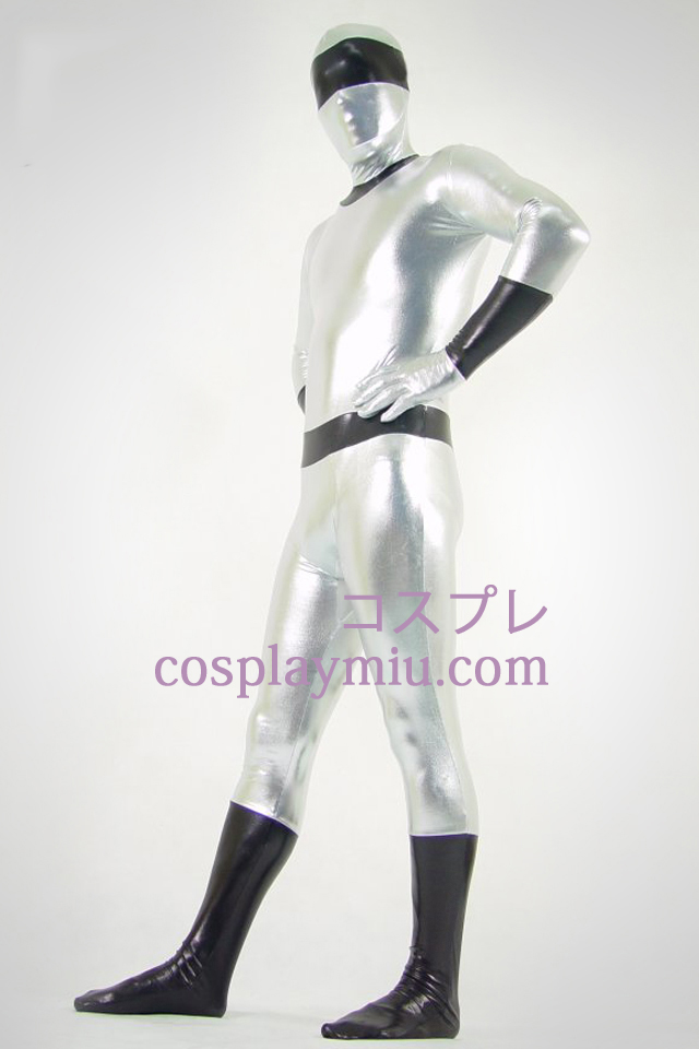 Argent et noir métallique brillant Zentai Suit