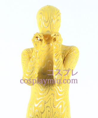 Jaune Costume Lycra Zentai rayure d'or