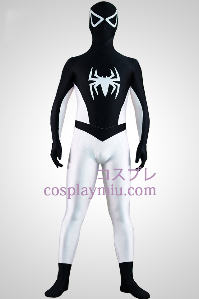 Demi costume blanc noir Demi de super héros Spiderman Zentai