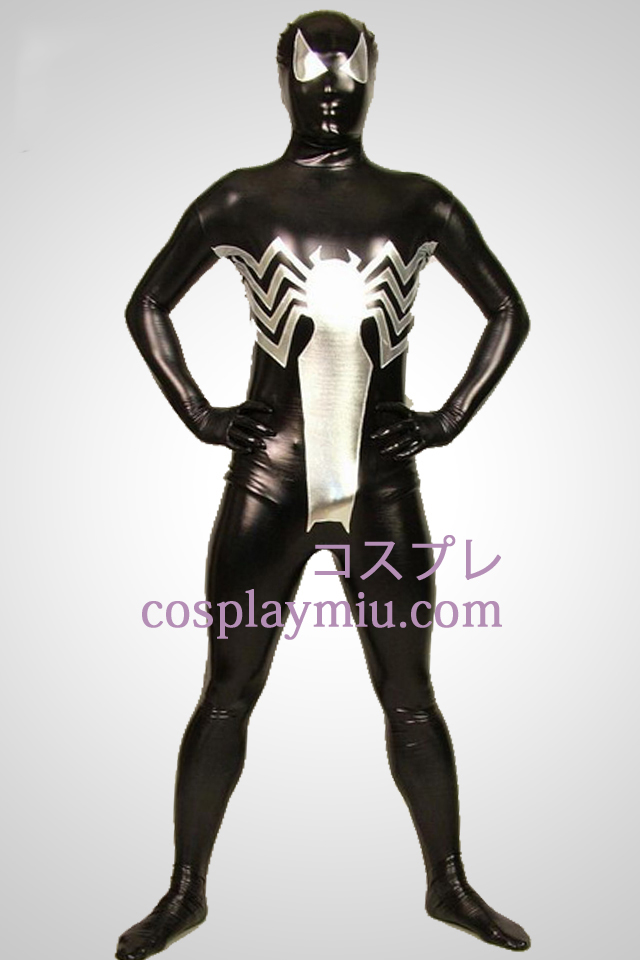 Big Black Spiderman Full Body métallique brillant Zentai Suit