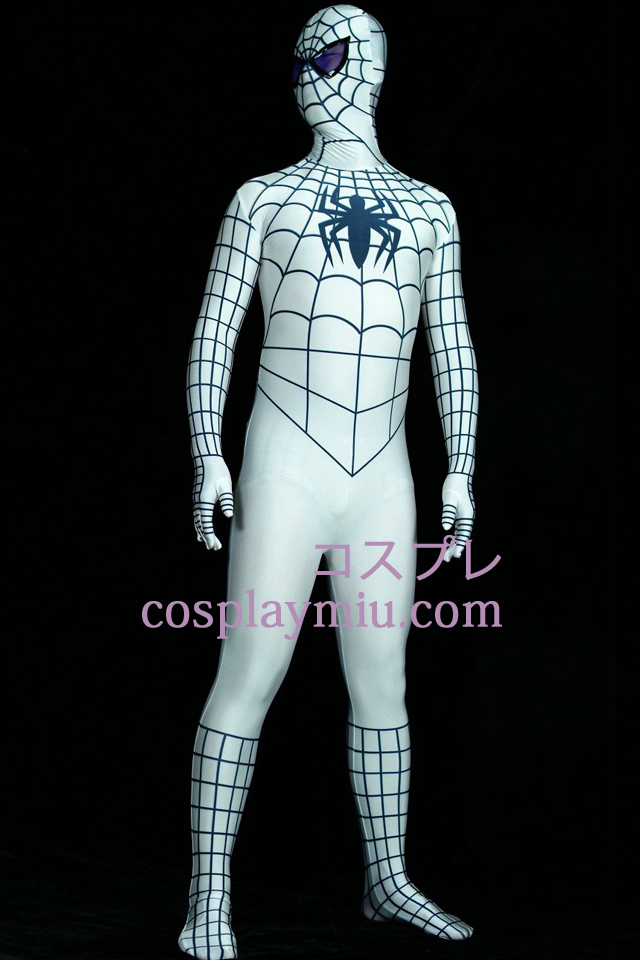 Blanc et noir Lycra Spandex Zentai Spiderman Superhero
