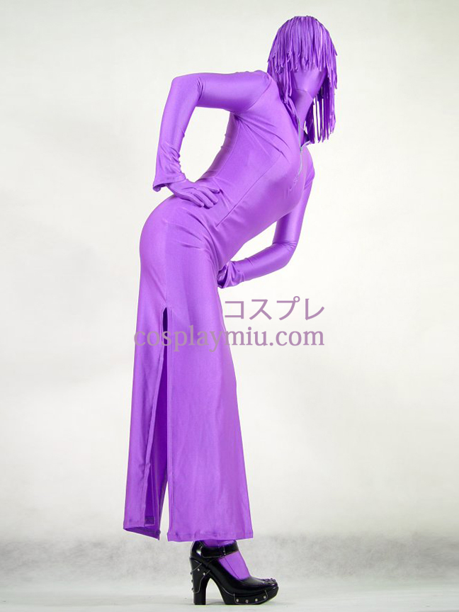 Violet Lycra Spandex Zentai Femme avec la jupe de style