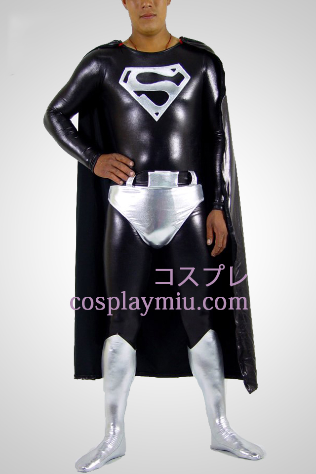 Noir et argent Superman métallique brillant Zentai Superhero