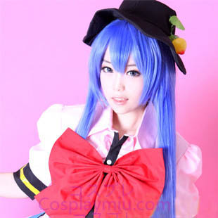 Touhou Project Hinanai Tenshi Bleu longue perruque cosplay droite