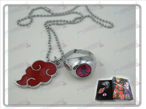Naruto Red Cloud necklace + ring (trois pièces)