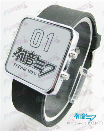 Accessoires Hatsune Miku froid mince bouclier rouge montre LED - bracelet noir classique