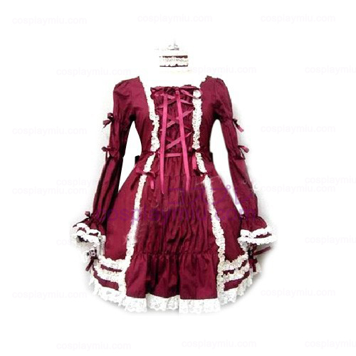 Elegant Burgundy Long-sleeved Dress Lolita Déguisements Cosplay