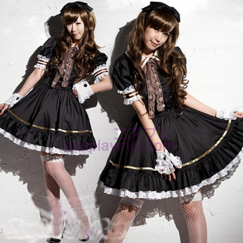 Black Lovely Lolita Maid Outfit Miniskirt Déguisements Cosplay