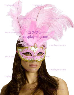 Carnival Mask Big Feather Pink