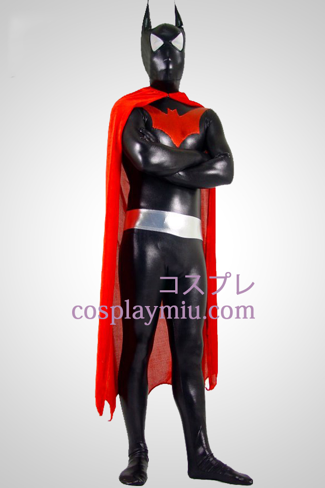 Shiny Suit métallique Batman Zentai Avec Red Cap