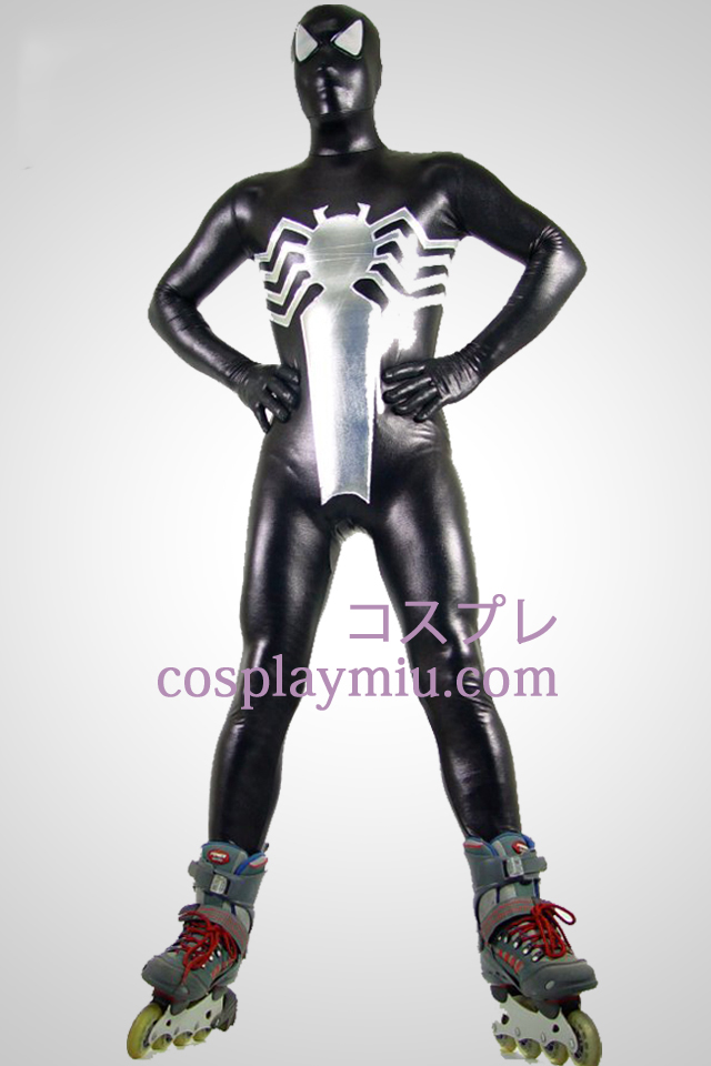Noir et argent Spiderman métallique brillant Zentai Suit Superhero