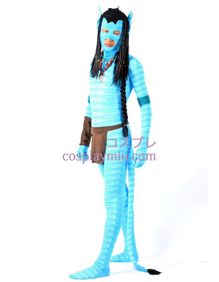 Bleu Avatar Lycra Spandex Zentai Superhero avec la perruque et accessoires