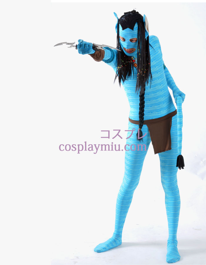 Bleu Avatar Lycra Spandex Zentai Superhero avec la perruque et accessoires