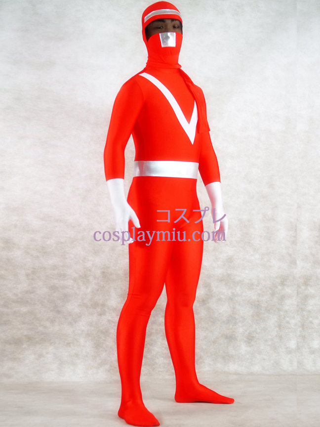 Rouge Lycra Spandex et ruban métallique brillant Zentai Suit