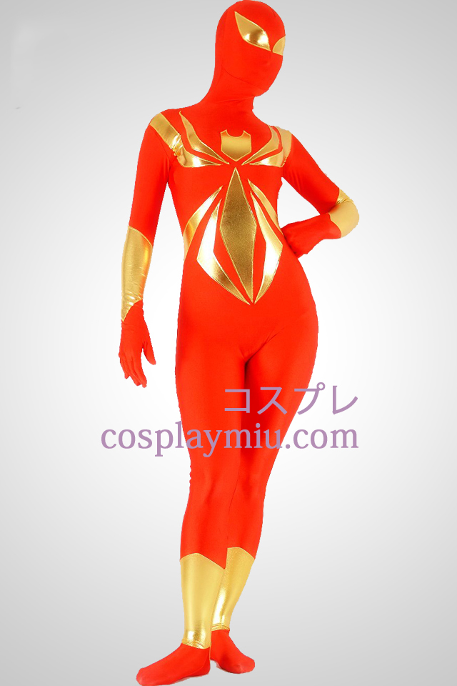 Rouge et or Lycra Spandex unisexe Zentai Suit Superhero