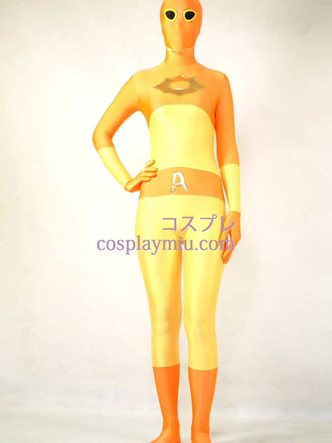 Costume jaune et orange Lycra Spandex Zentai