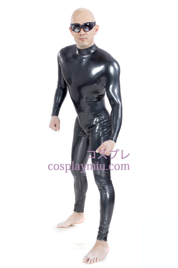 Noir métallique brillant Zentai Suit avec fourche à glissière