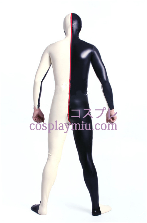 Noir Blanc Lycra Spandex Zentai Suit avec les yeux ouverts et la bouche