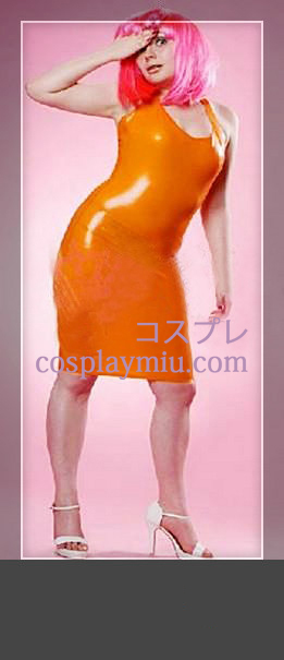 Orange sans manches Femme Latex Robe