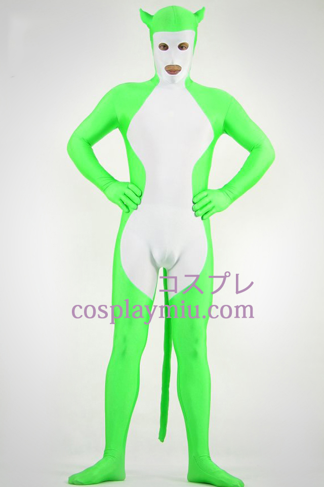 Vert et blanc métallique brillant Zentai Suit