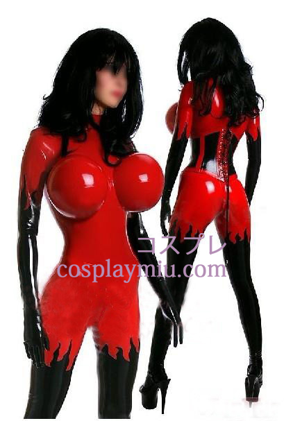 Sexy rouge et noir Femme Latex Catsuit avec gonflable Bust