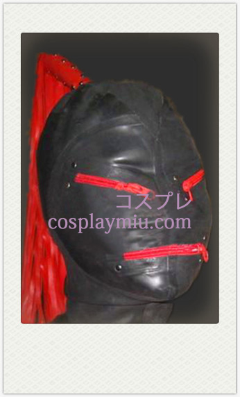 Noir Masque de latex avec perruque rouge, yeux et bouche à fermeture éclair