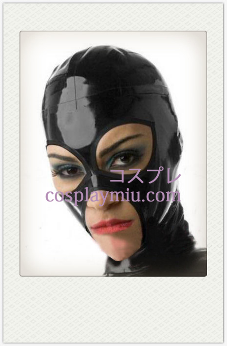Shiny Black Femme Latex Masque avec des yeux ouverts et la bouche