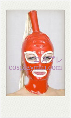 Sexy rouge et blanc Femme Latex Masque avec des yeux ouverts et la bouche