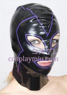 Shiny Black Femme Cosplay doublé latex masque avec les yeux ouverts et la bouche