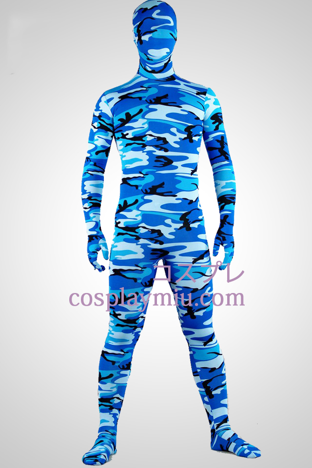 Camouflage bleu Lycra Spandex Zentai Suit