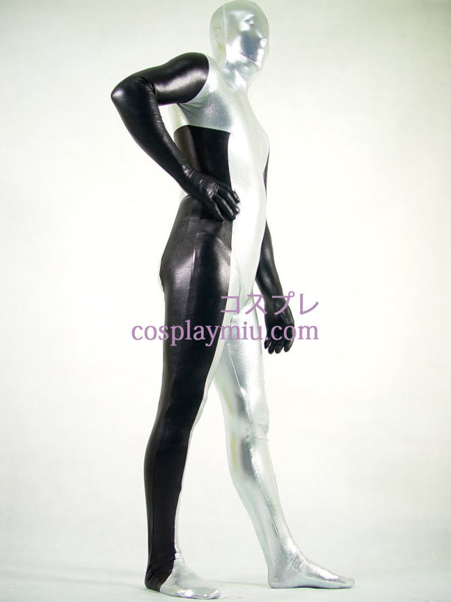 En noir et blanc Lycra Spandex Zentai Suit