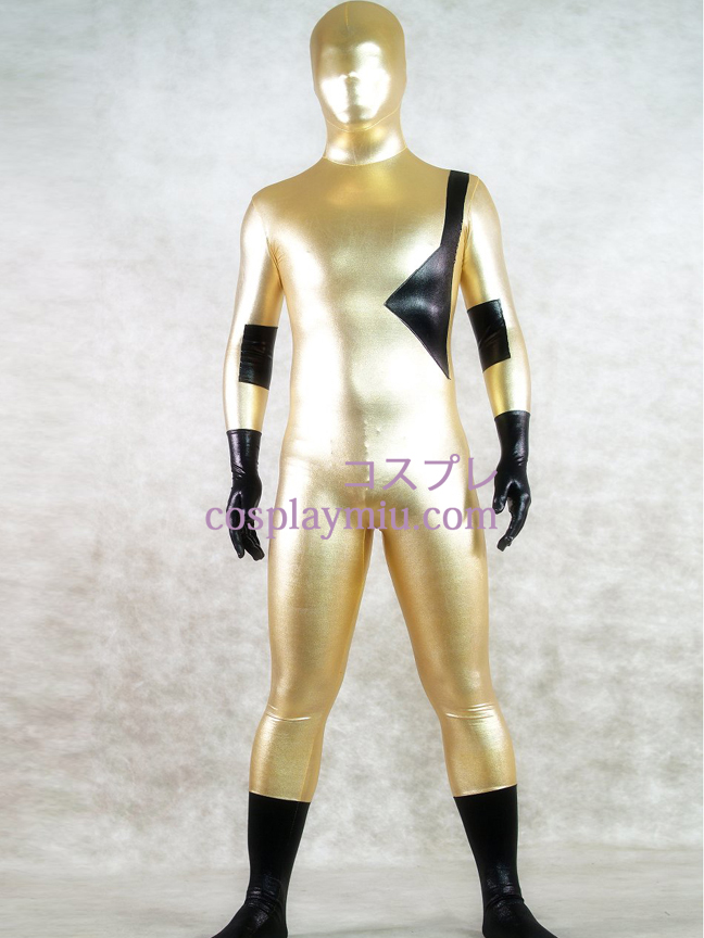 Shiny Metallic Gold et noir unisexe Zentai Suit