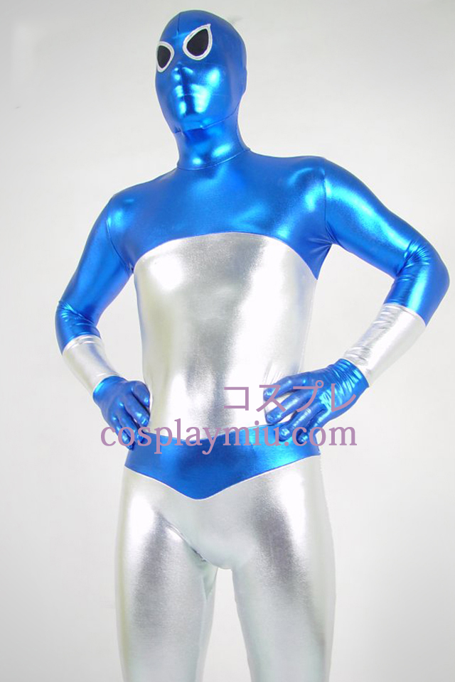 Bleu et argent métallique brillant Zentai Suit