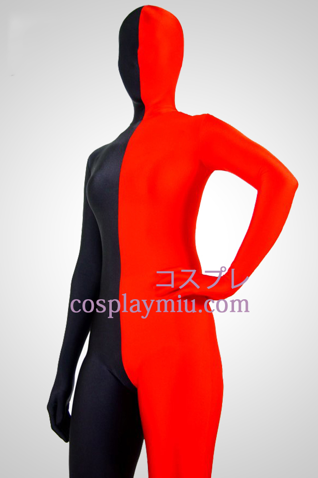 Rouge et noir Lycra Spandex unisexe Zentai Suit