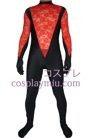 Lycra noir dentelle rouge Zentai Suit