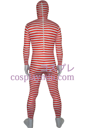Rouge rayé blanc Lycra Spandex Zentai Suit