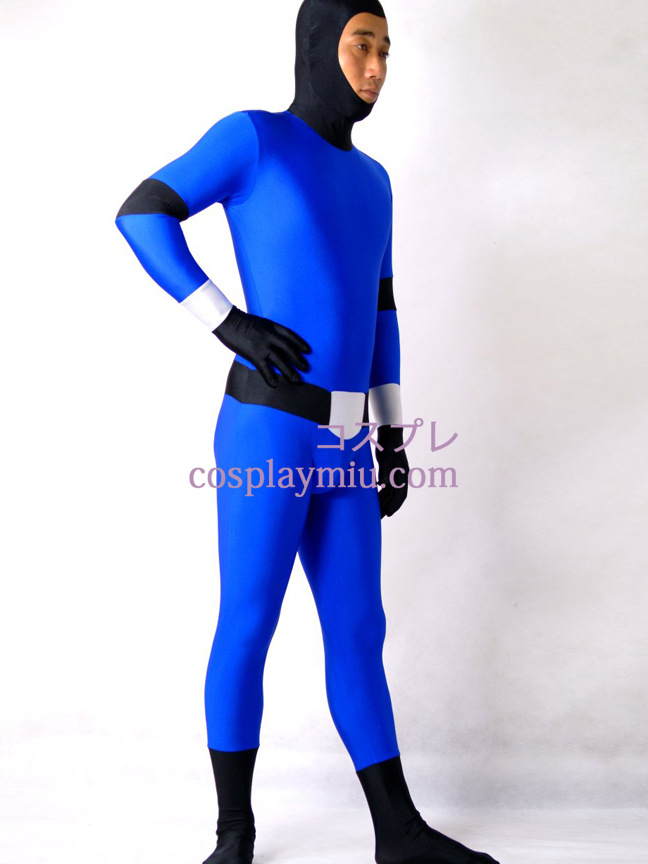 Bleu et noir Lycra Spandex Zentai Suit à visage découvert