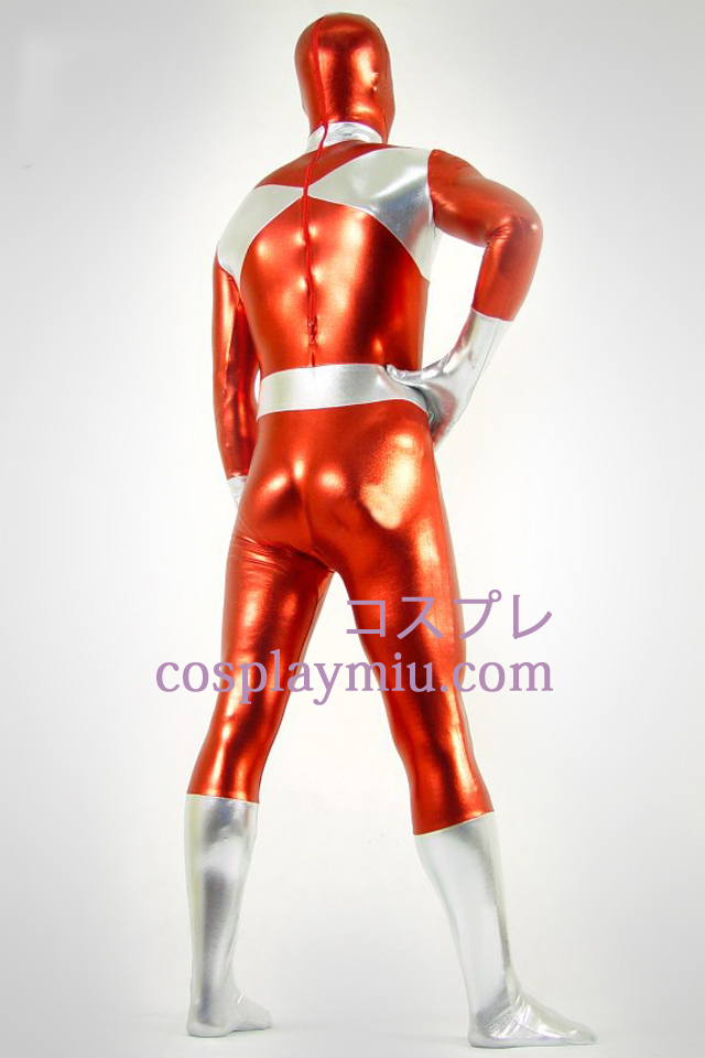 Argent et rouge métallique brillant Zentai Suit