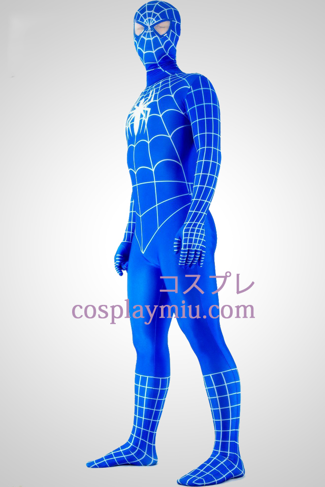 Bleu et blanc Lycra Spandex Zentai Spiderman Superhero