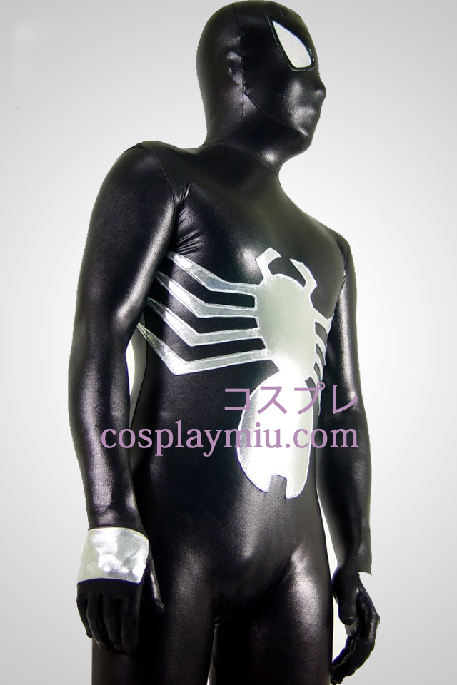 Noir et argent métallique brillant Zentai Spiderman Superhero